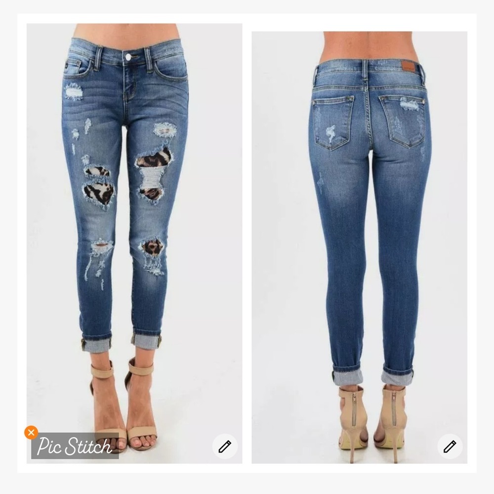 Judy Blue Skinny Fit Distressed Animal Print Jeans